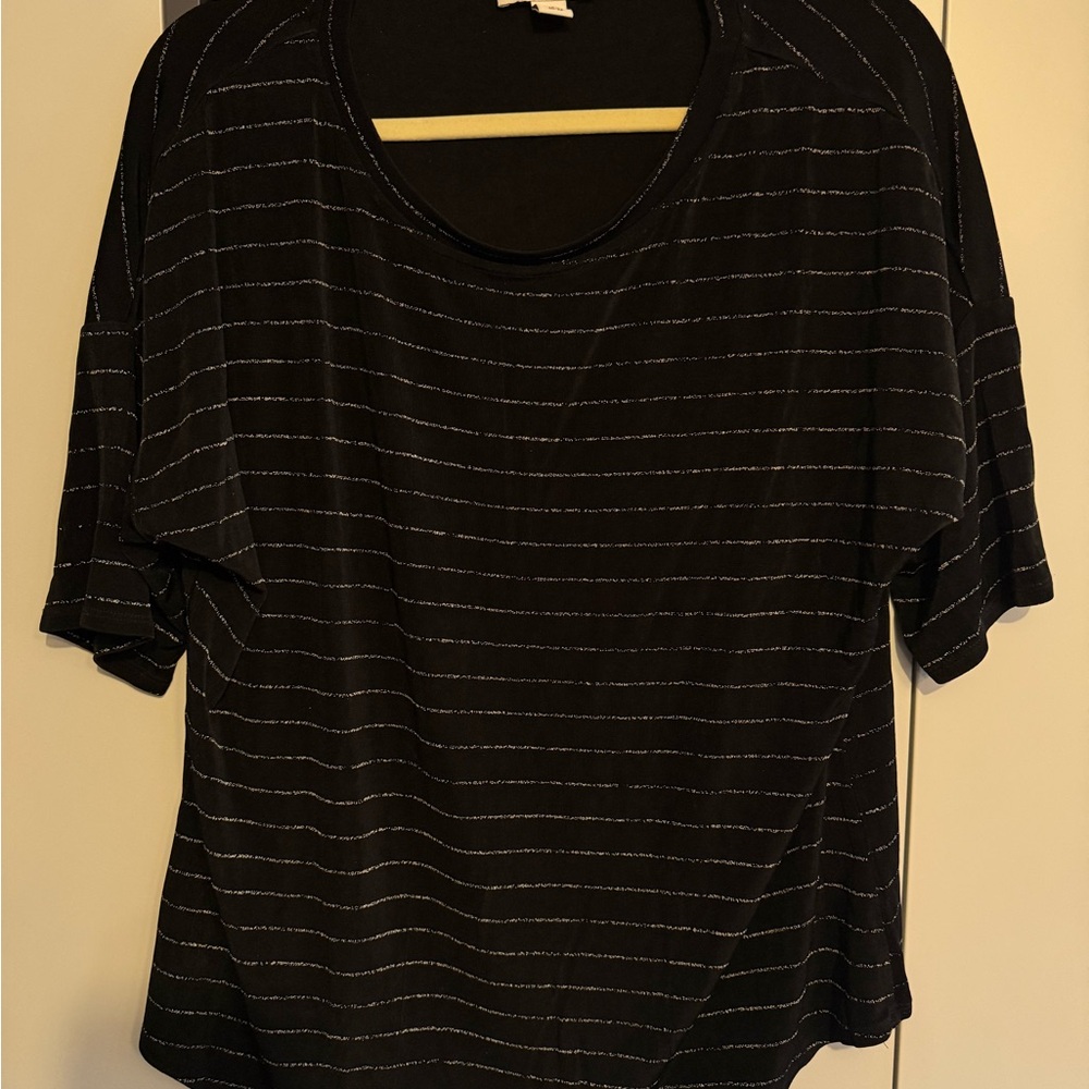 Coldwater Creek Black Short Sleeve Top with Silver Stripes